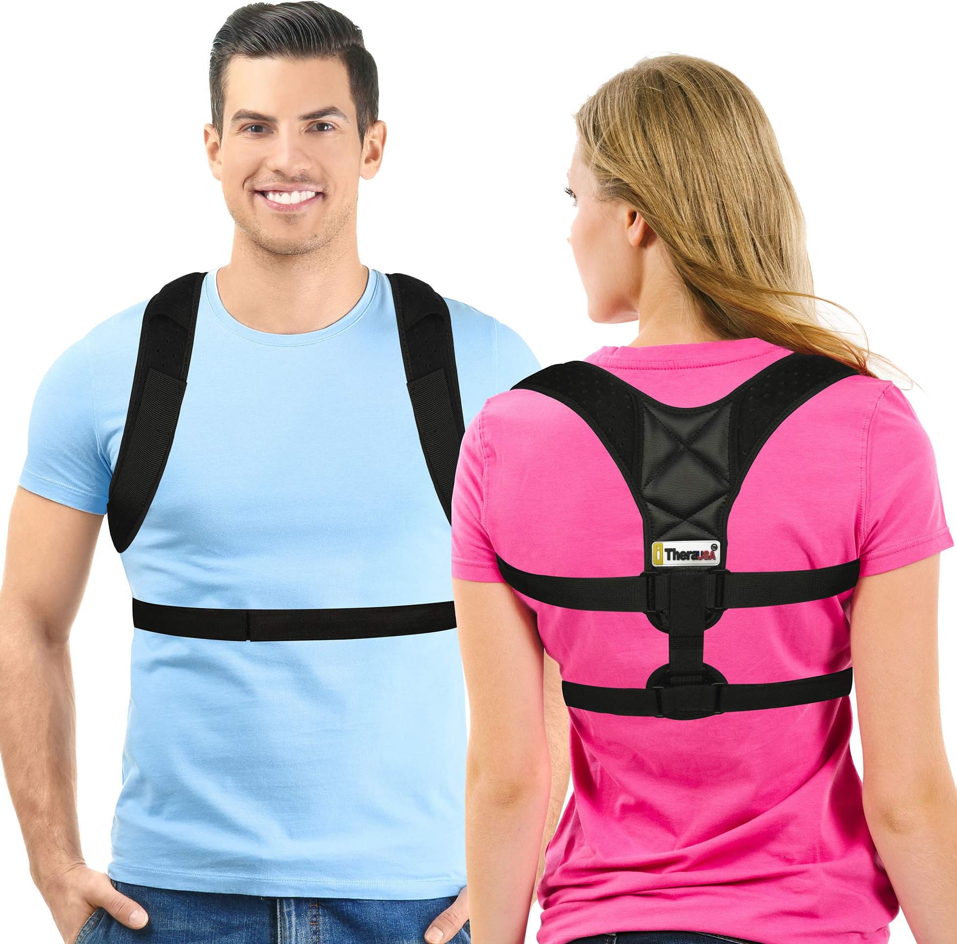 Posture Corrector for Women and Men (2 SIZES S/M -L/XL) for Back Pain Relief Prevents slouching, Kyphosis, Premium light and Breathable Materials–Designed in the USA- comfortable Arm Pads Included