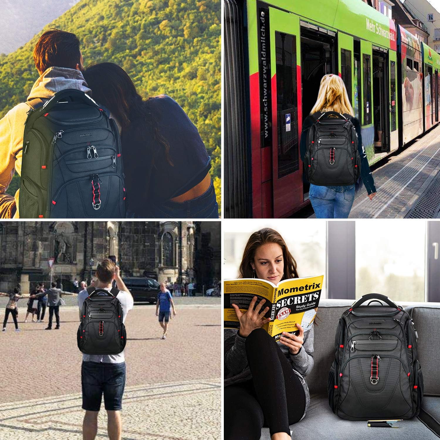 KROSER Travel Laptop Backpack 17.3 Inch XL Heavy Duty Computer Backpack Water-Repellent College Daypack Check Point Friendly Business Backpack with RFID Pockets & USB Port for Men/Women-Black: Computers & Accessories