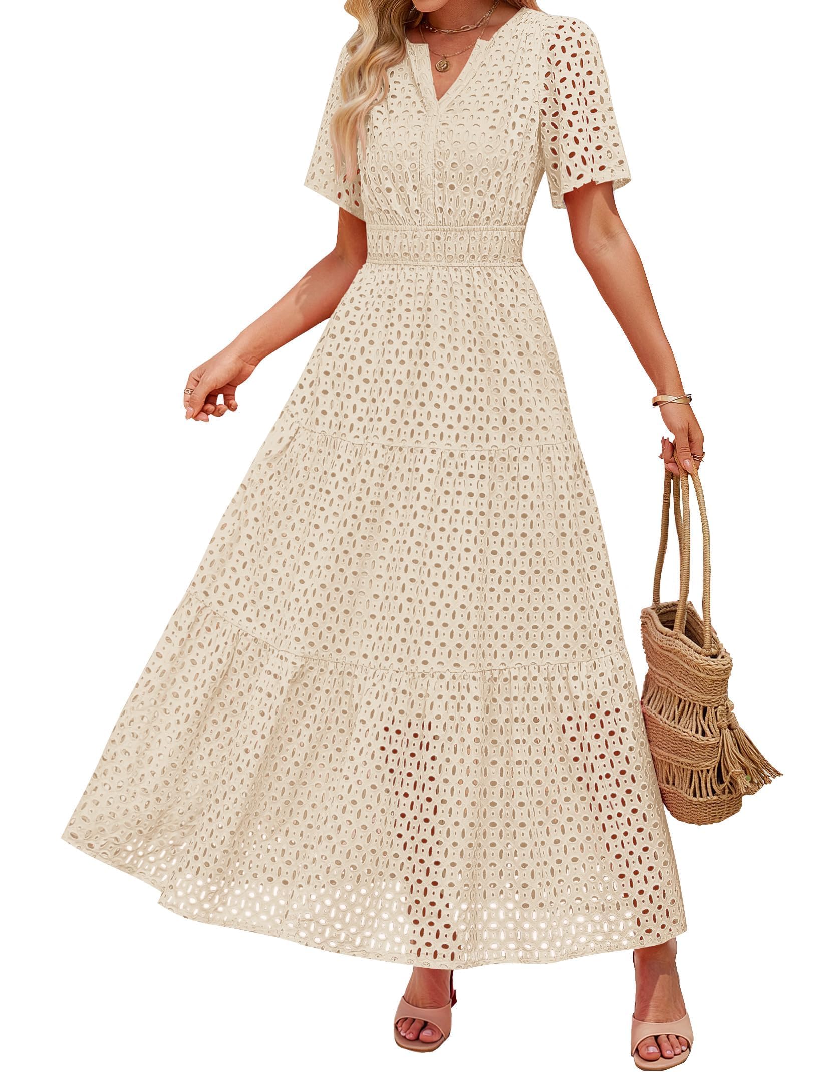 ZESICA Women's 2025 Summer Short Sleeve Maxi Dress