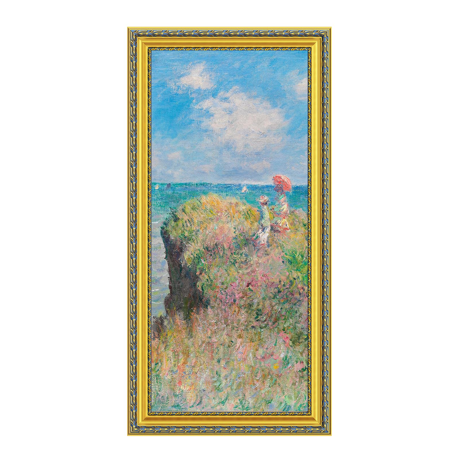 Photo 1 of 12x24 Frame, Vintage Picture Frames, Home Decor Antique Gallery Poster Photo Frame 12 by 24, Ornate Gold Dimensional Floral Carvings with Blue Accent, Vertical and Horizontal for Wall Hanging