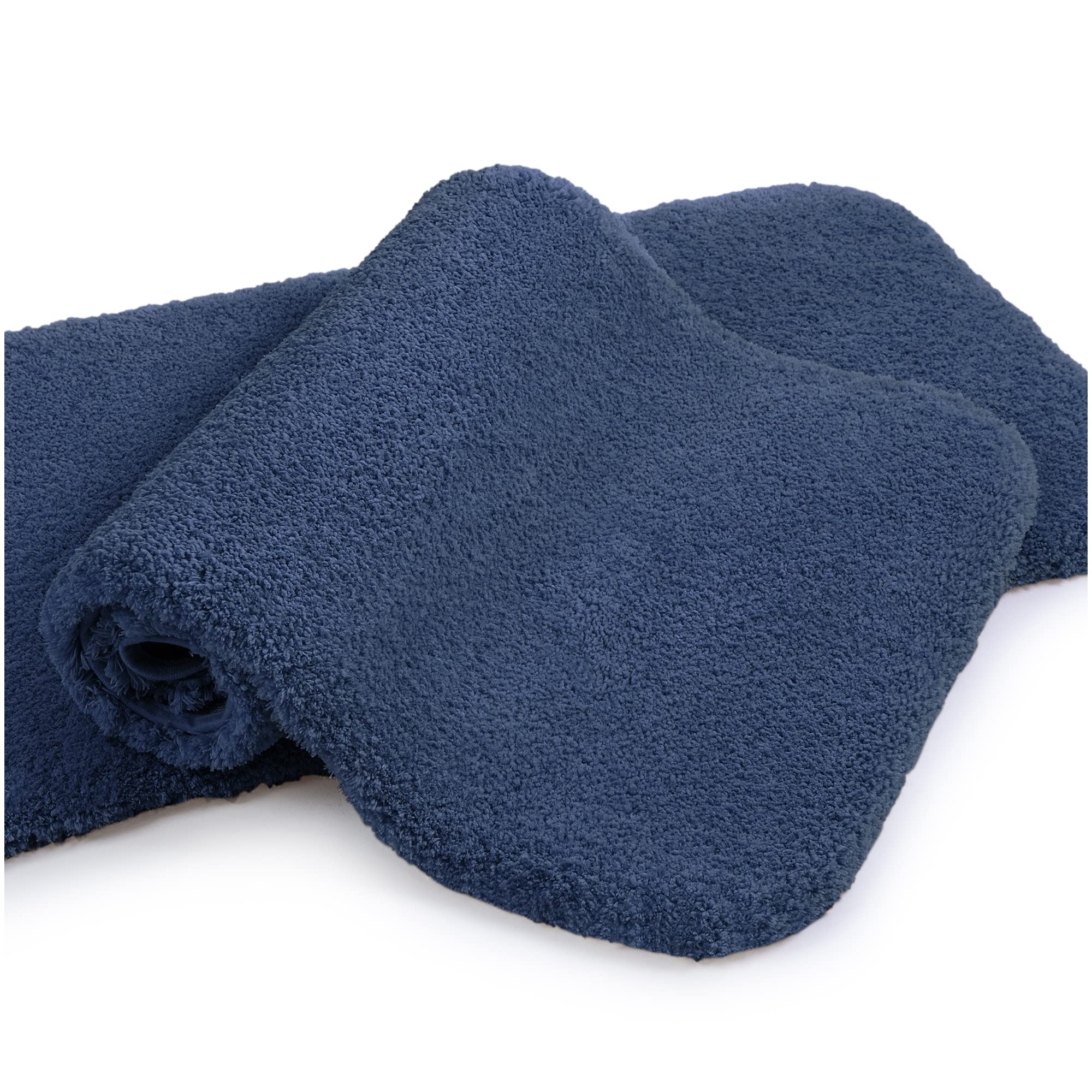 Non Slip Bath Mat 2 Pack Thickened Bath Rug for Bathroom Absorbent Ultra Soft Bathroom Mat Rug Fluffy Microfiber Bedside Rug Carpet Floor Mat, Quick-drying, Machine Washable - 40 x 60cm (Navy Blue)
