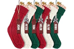 DigiGlow 6PACK 18Inch Cable Knitted Christmas Stockings, Personalized Hanging Stockings for Holiday Party, Christmas Tree, and Family Home Decor in Red, White, Green