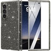 FABSPARK for Samsung Z Fold 7 Sparkly Clear Acrylic Case,Glitter Black | Built-in Screen Protector,Hinge Protection,Bling Crystal Transparent for Samsung Galaxy Z Fold 7 Case,Glitter Black