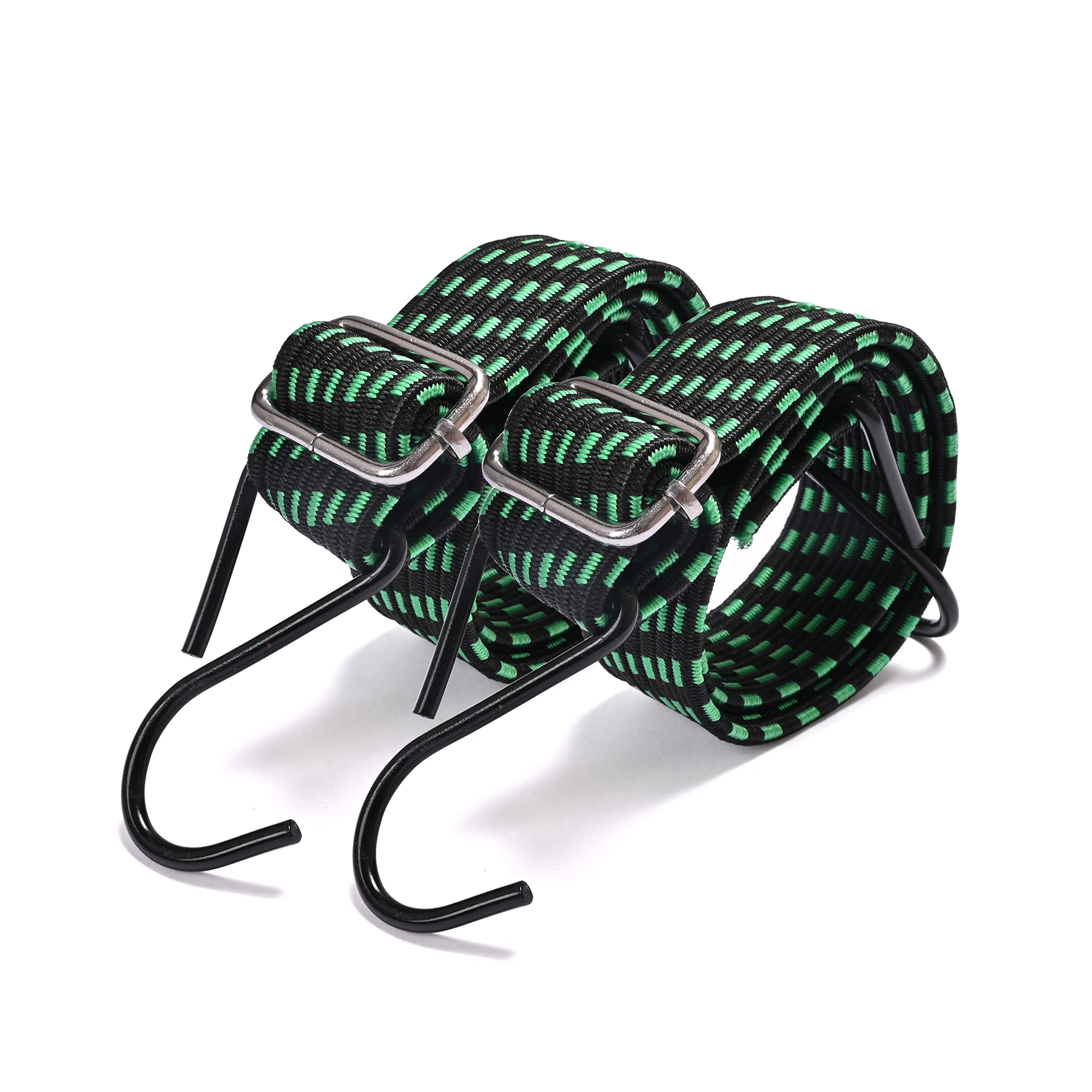Yorkmills Bungee Cords with Hooks, 2Pack Adjustable Bungee Cord Extra Long Flat Elasticity Rope Heavy Duty Rubber Elastic Straps with Adjustment Metal Buckle for Luggage Camping Gardening Moving Cargo