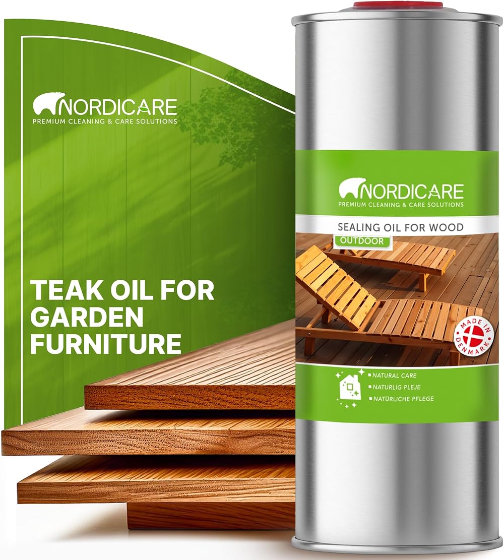 Nordicare Teak Oil 1L Outdoor Wood Oil for Garden Furniture Seals Drying