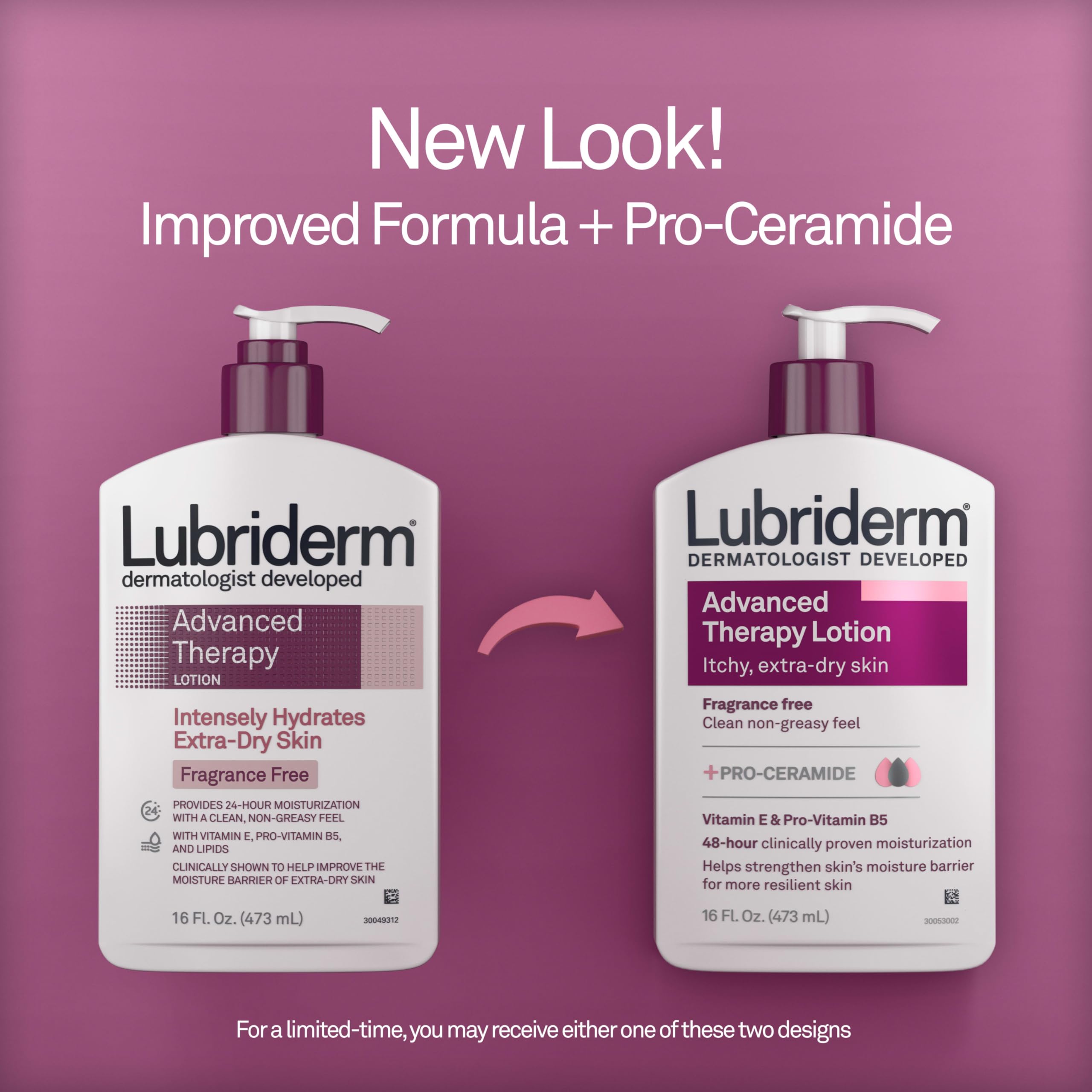 Lubriderm Advanced Therapy Fragrance Free Moisturizing Hand & Body Lotion + Pro-Ceramide with Vitamins E & Pro-Vitamin B5, Intense Hydration for Extra Dry Skin, 16 fl. oz, 2 Pack