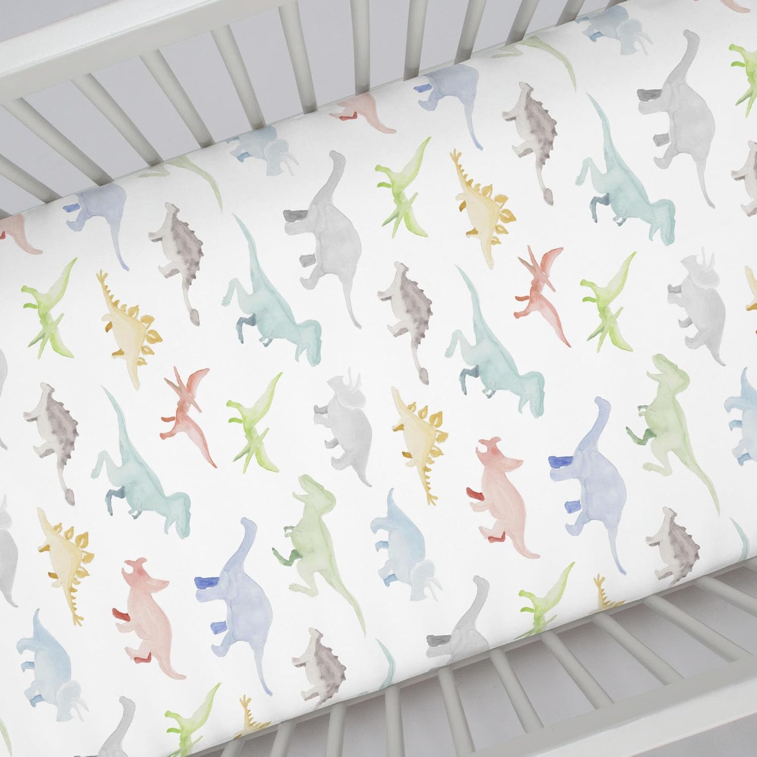 watercolor dinosaur crib bedding