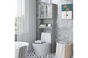 Giantex Over-The-Toilet Storage Space Saver, Bathroom Organizer with 2 Glass Door Cabinet and Shelf, Above Toilet Standing Ra
