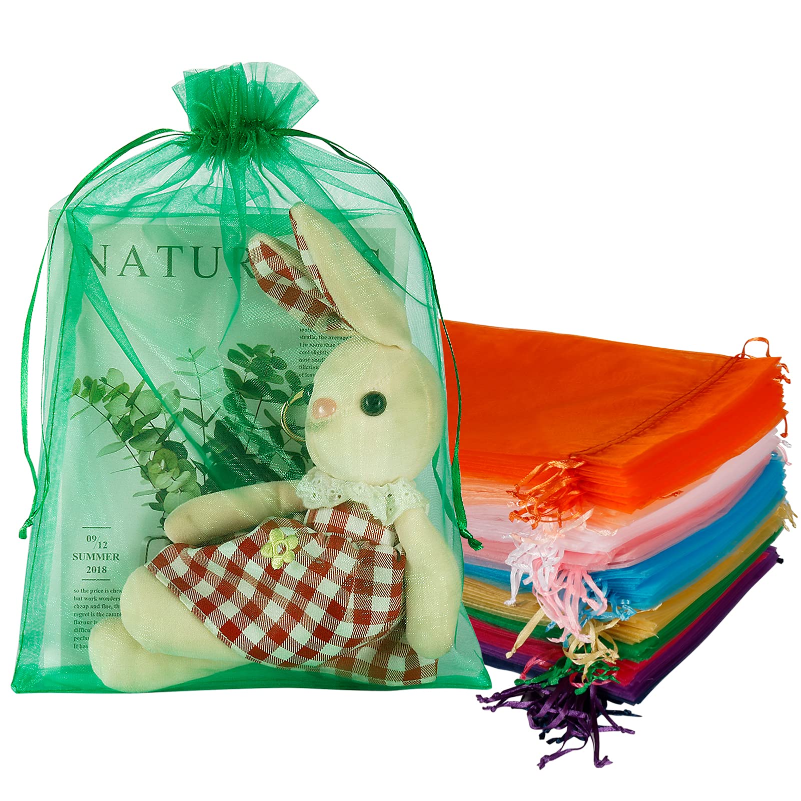 YQL 100PCS Large Organza Bags 20 X 30CM, Mixed Color Mesh Wedding Favour Bags with Drawstring for Christmas Baby Shower Party Wedding Jewelry Candy Makeup Sample Packing