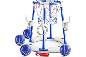 MSKOLER 2 in 1 Pool Basketball Hoop Game for Kids Ages 3 4 5 6 7 Year Old, Floating Pool Toys with 4 Balls, Tossing Game, Summer Outdoor Swimming Water Play, Cool Party Gifts for Kids Adults Age 3-12