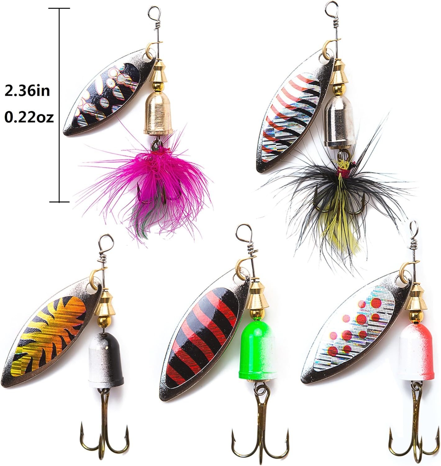 kingforest 10pcs Fishing Lures Spinnerbait for Bass Trout Salmon Walleye Hard Metal Spinner Baits Kit with Tackle Box