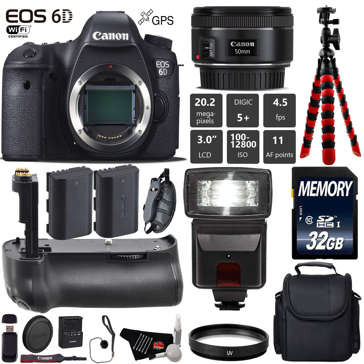 Canon EOS 6D DSLR Camera +50mm f/1.8 STM Lens + Professional 
