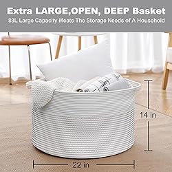 MEGASKET XXXL Large Cotton Rope Blanket Basket for
