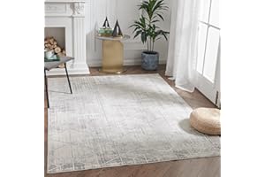 jinchan 3x5 Area Rugs for Entryway - Machine Washable Modern Rug Kitchen Soft Faux Wool Stain Resistant Non-Slip Ultra-Thin Low-Pile Geometric Carpet for Entrance Bedroom Living Room (3x5ft,Grey)