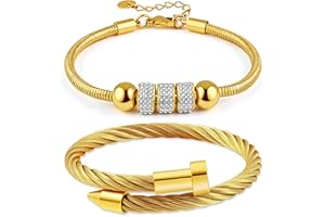 LCTrusttmor Gahna 18K Gold Plated Nail Bracelet Set, Adjustable Stackable Bangles for Women, Trendy Jewelry Hand Chain Gifts for Lover Mom Her