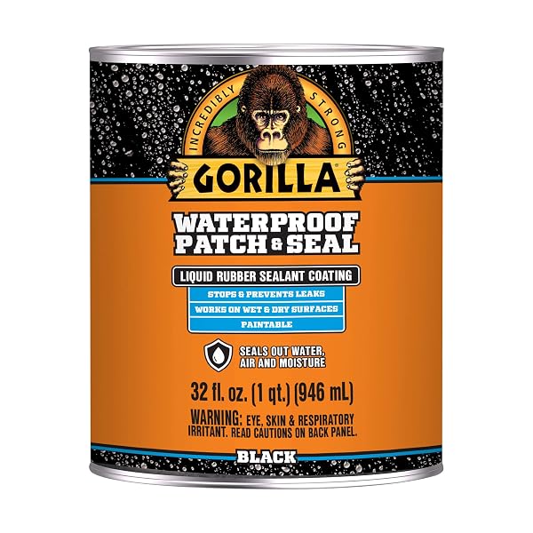 GORILLA PATCH & SEAL LIQUID RUBBER WATERPROOF SEALANT, BLACK, 32 OUNCE (PACK OF 1) – SEALS OUT WATER, AIR, AND MOISTURE