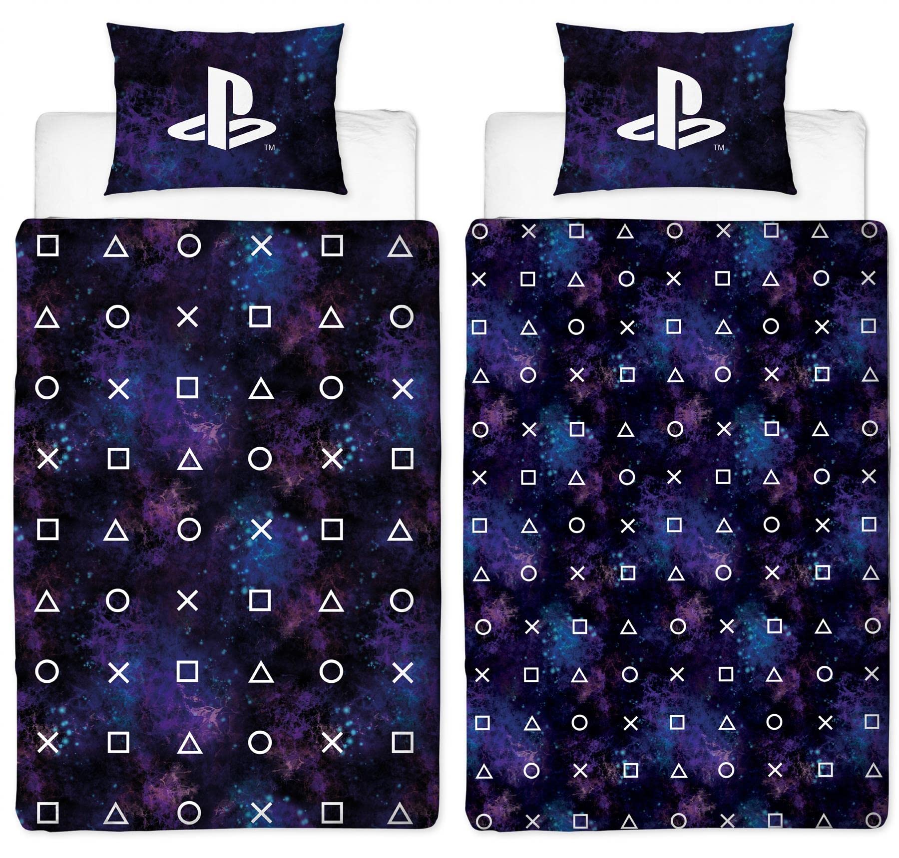 Playstation Nebula Single Duvet Cover - Playstation Controller Icons Design - Officially Licensed Reversible Bedding set with matching Pillowcase