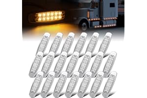 Ledvillage 20 Pcs 6.4 Inch Clear Lens Amber LED Side Marker Turn Signal Lights Clearance Parking Lamps for Truck Trailer Lorry Tow RV w/Chrome Universal 12V DC BB12