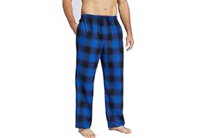 Jveyvth Mens Pajama Pants Flannel Cotton Plaid Sleep & Lounge Pants, PJ Bottoms with Pockets and Button Fly