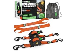 Rhino USA Retractable Ratchet Straps (2-Pack) - 1 Inch x 10 Feet (1,209lb Break Strength) - Auto Self Retracting Tie Down Str