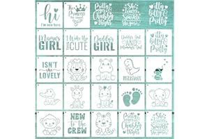 HOSOMONO 22 Pack Cute Baby Shower Stencils for Onesie Decorating Kit, Boy Girl Shirt Fabric Stencils for Clothes Phrases Mixed Animals Pattern Templates for Onesies Bibs Bodysuit Bags Shirts Shoes (22 Girl)