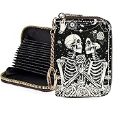 Luoycxy Credit Card Holder for Women,Small Rfid Wallet with Keychain Zipper,Cute PU Leather Card Case Wallet，Accordion Credit Card Wallets Gift,Skeleton Couple