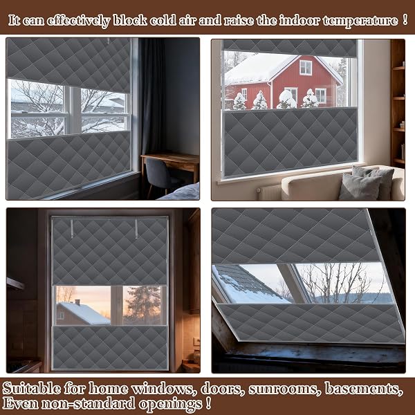 VISIBLE THERMAL WINDOW INSULATION KIT FOR WINTER, WINTERIZING INSULATED WINDOW COVER WATERPROOF OXFORD CLOTH COTTON LAYER REUSABLE INSULATED CURTAIN BLANKET COLD PROTECTOR FOR HOME ATTIC RV KEEP WARM