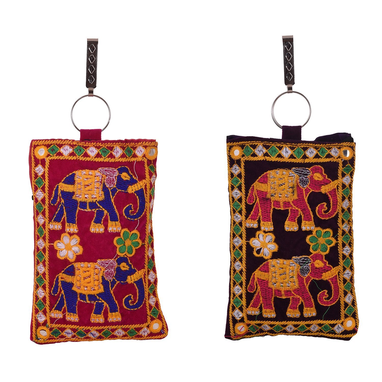 craft trade fabric embroidered work velcro multicolor mobile pouch (11 x 3 x 18)