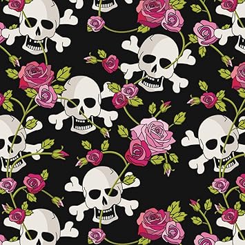 Geschenkpapier Totenkult / Totenkopf mit roten Rosen - 3er Set