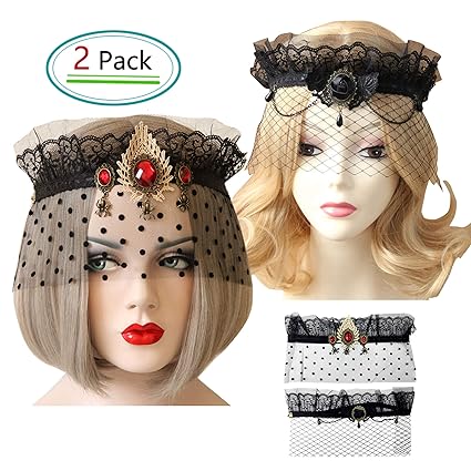 Ymwave 2 Stück Damen Spitzenmaske Kostüm Venezianische Maske Schwarz Masquerade Maske Spitze Augenmaske Gothic Maskerade mit 