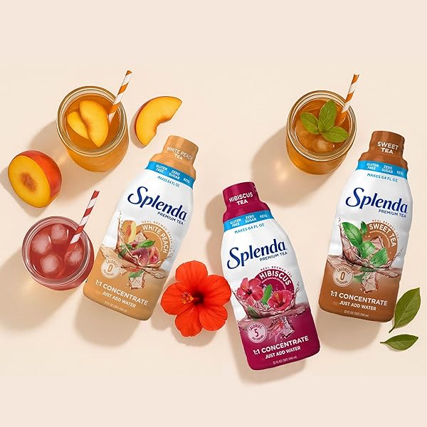SPLENDA PREMIUM WHITE PEACH TEA 1:1 CONCENTRATE, ZERO SUGAR, GLUTEN FREE, REAL BREWED TEA, 32 FL OZ