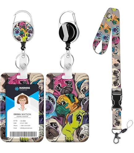 Retractable Badge Reels With Alligator Clip - Set Of 2 Cute Pug Dog Design