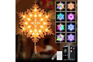 LPHIANX 10” Smart Christmas Snowflake Tree Topper with 20 RGB Lights, DIY Colors Changing, Music Sync, Timer, for Xmas Tree Indoor Party Home Office Decoration