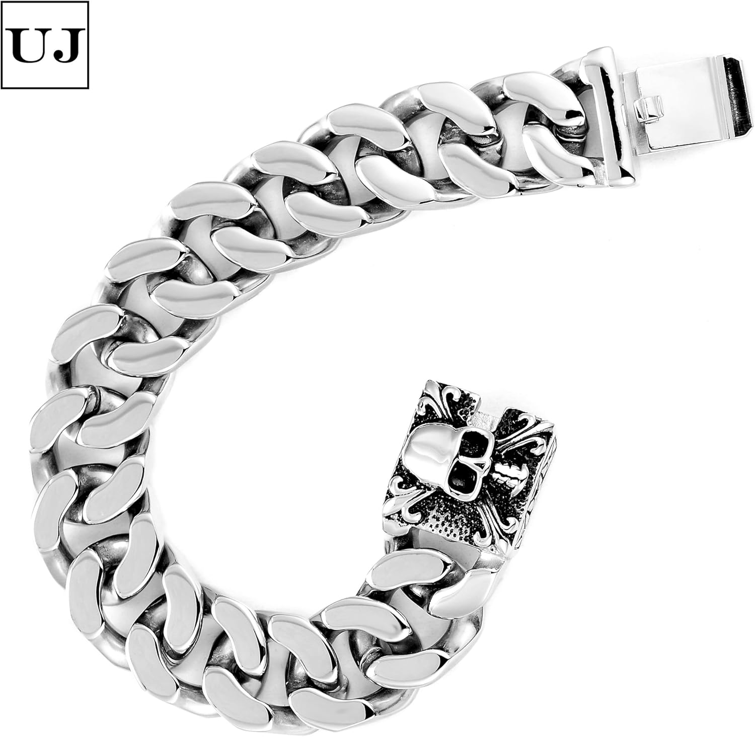 Urban Jewelry HerrenArmband Gliederkette Edelstahl Totenkopf 23 cm silberfarben Urban Jewelry HerrenArmband Gliederkette Edelstahl Totenkopf 23 cm silberfarben