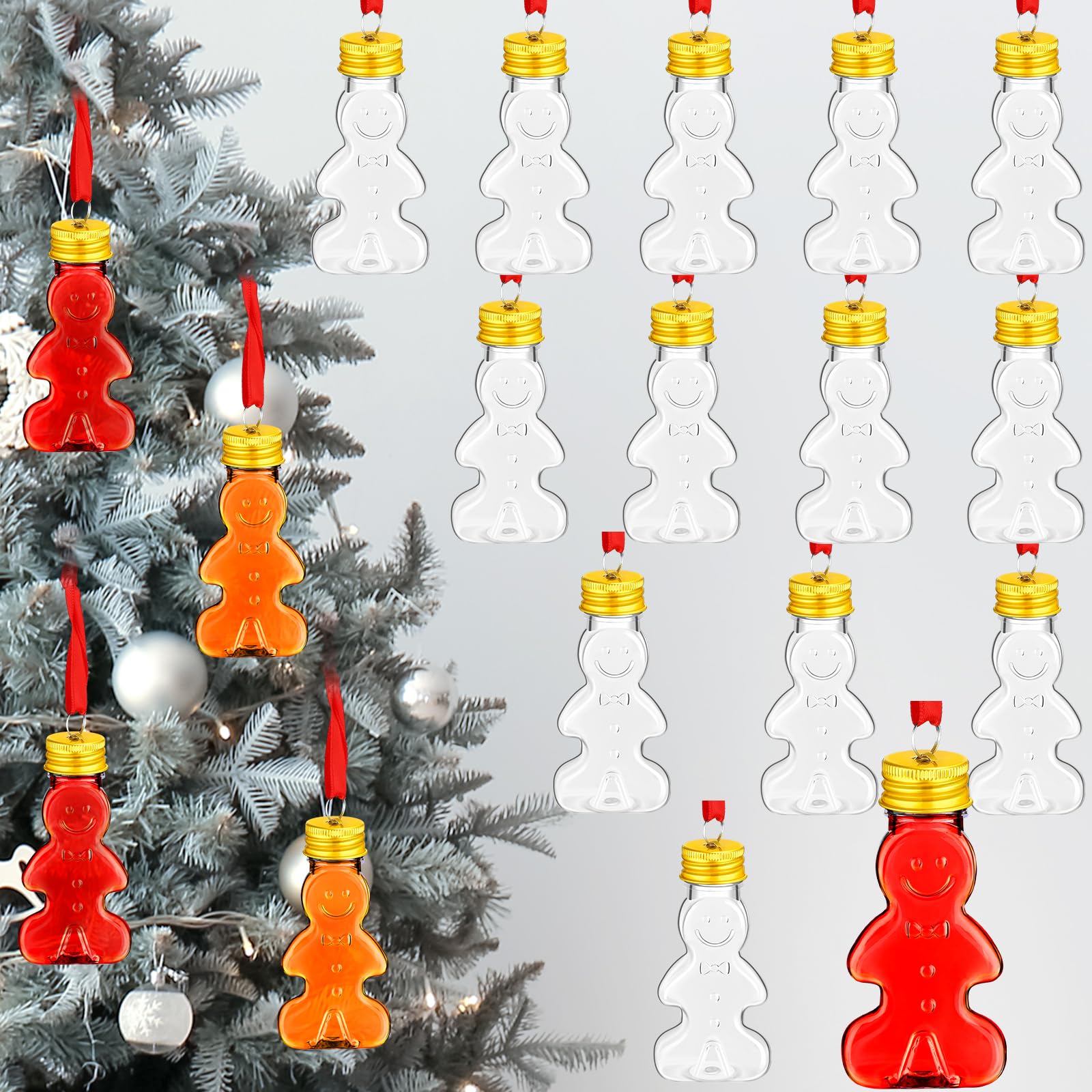 Photo 1 of Patelai 18 Pcs Christmas Drink Balls Clear Shot Glass Ornaments Xmas Tree Fillable Ornaments Plastic Xmas Water Bottle Bulbs for Holiday Party Decorations(Gingerbread,50 ml)