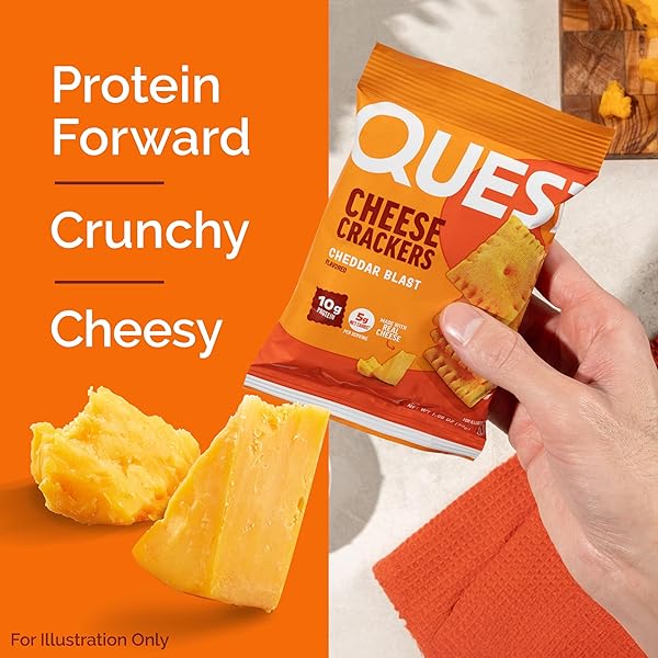 QUEST NUTRITION CHEESE CRACKERS, CHEDDAR BLAST, 10G PROTEIN, 5G NET CARBS, 1G SUGAR, MADE WITH REAL CHEESE, HIGH PROTEIN SNACK, 4 COUNT