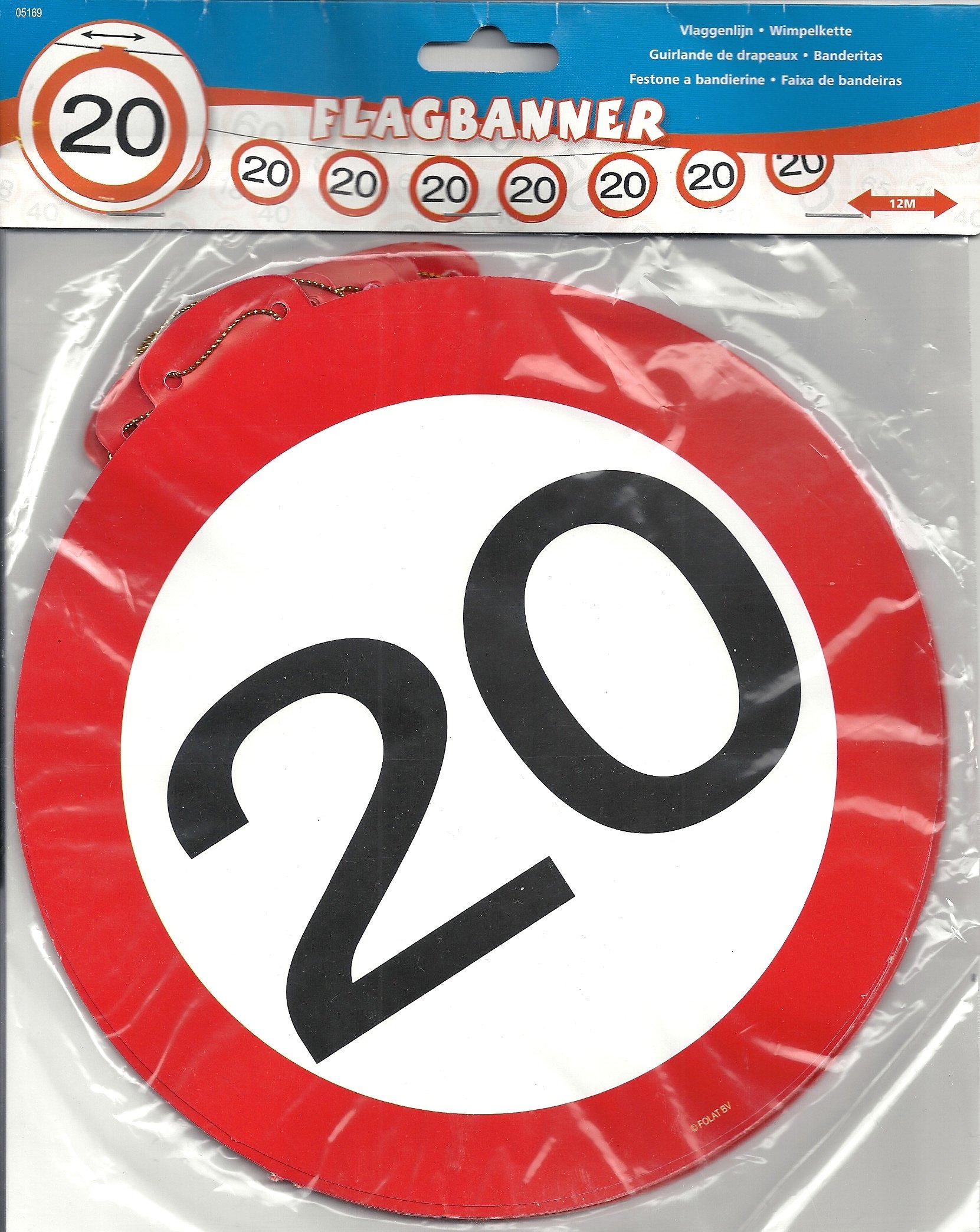 Folat - 20th Birthday Traffic Sign Garland - 12 m