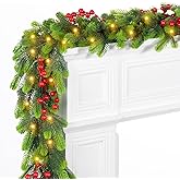 Amazqi 6FT Pre-Lit Christmas Garland with 30 LED Lights & 8 Modes, Lighted Norfolk Pine Garlands Christmas Decorations for Stairs Fireplace Window Wall, Garland for Holiday Indoor Mantle Decor