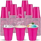 cssopenss 120 Pcs Hot Pink Plastic Cups Valentines Day plastic Disposable cups 12 oz pink Party Cups for drinking Tastings served Snacks Barbecues Picnics
