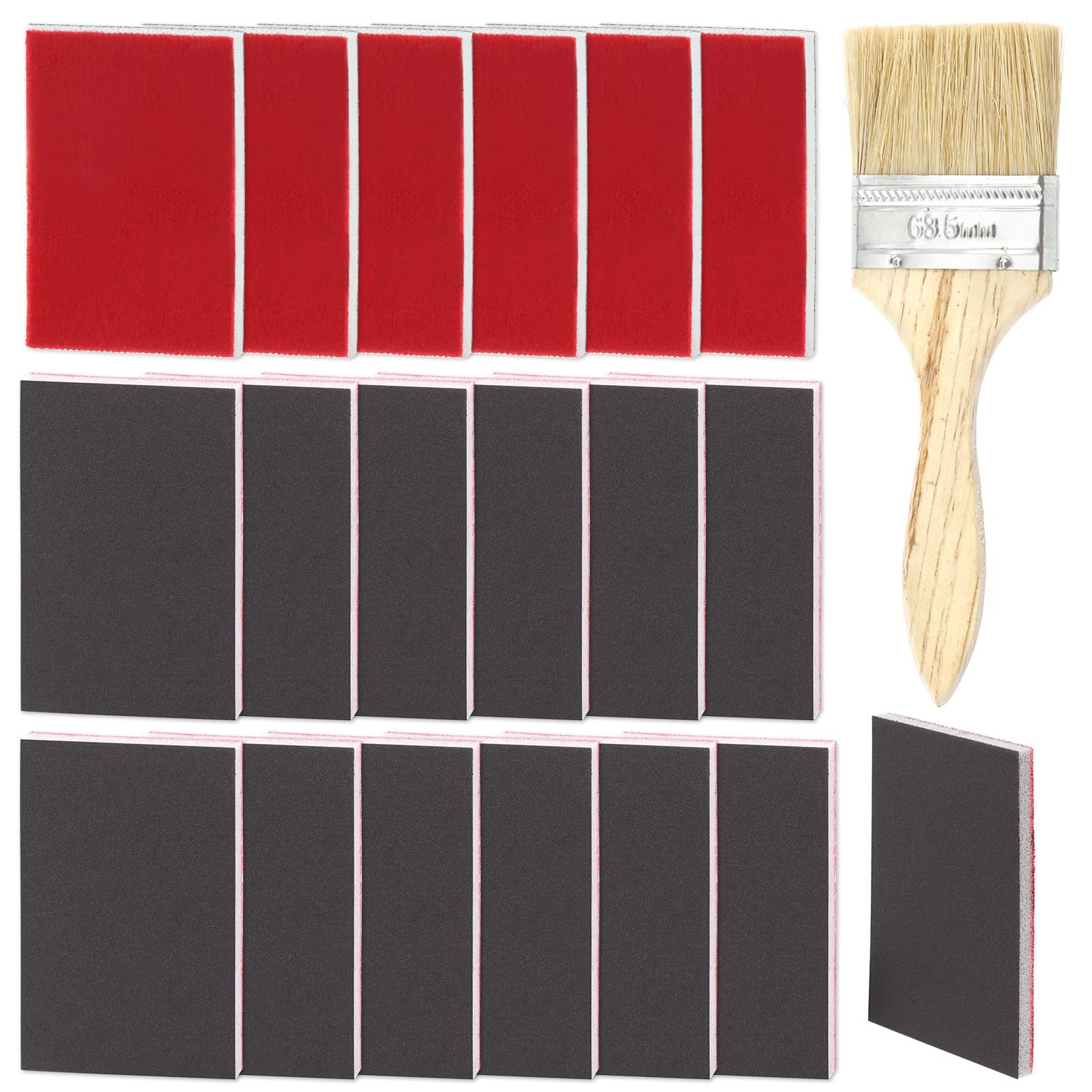 Glarks 21Pcs 500-600 Grits Sanding Sponge Sanding Pads Sanding Blocks Washable Flexible Soft Foam Wet Dry with 1Pc 2.5 Inch Painting Brush