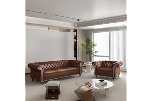 QHITTY 2 Piece Living Room Set, Sectional Chesterfield Sofa Chair Contemporary Upholstered Leather Loveseat Couch Sets for Living Room, Bedroom, Office