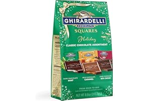 GHIRARDELLI Holiday Classic Chocolate Assortment SQUARES – Limited Edition Milk & Dark Chocolate Candy with Caramel and Mint Flavors, Individually Wrapped, 8.6 oz Bag