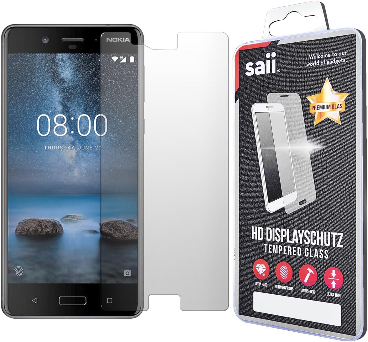 SAII Nokia 8 Screen Protector, [Ultra-Thin] 9H Premium Tempered Shatterproof Nokia 8 Display Glass Screen Protection Film for Nokia 8 [HD Clear]