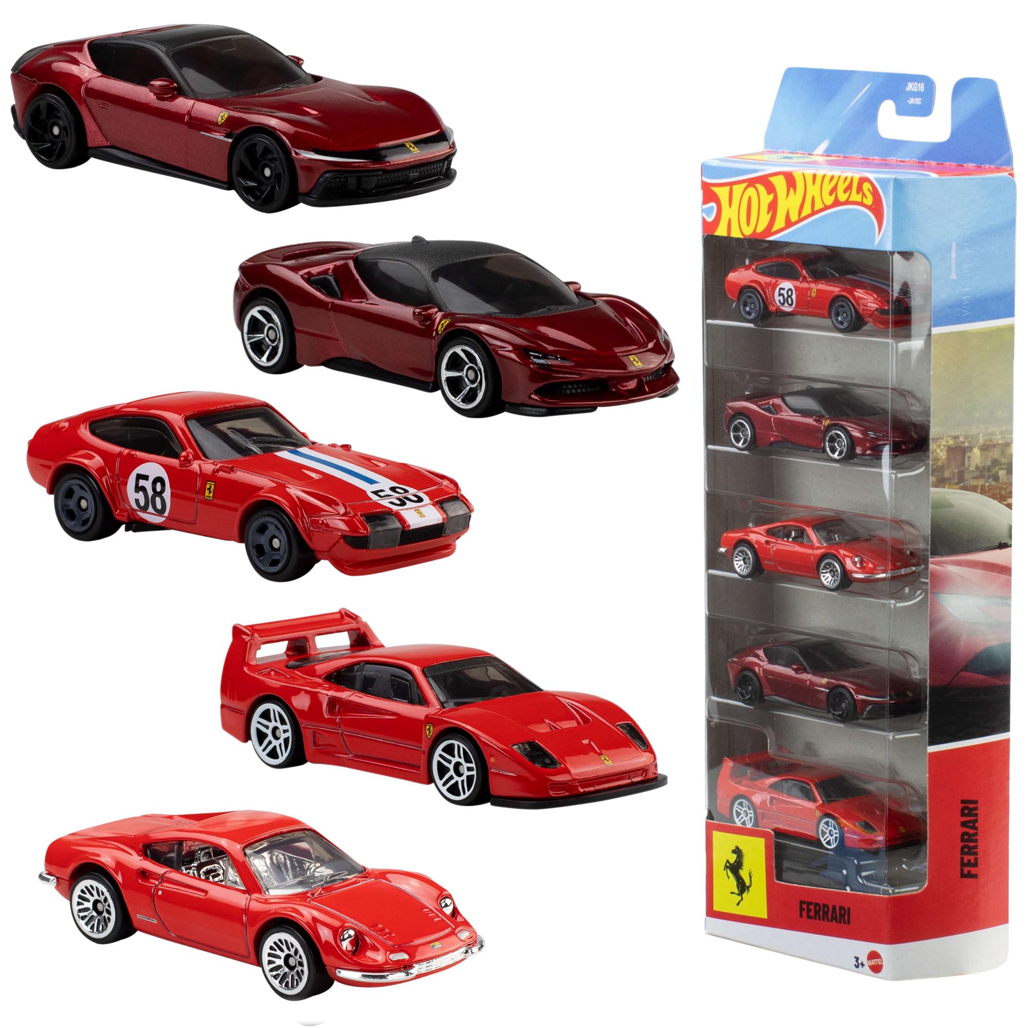 Hot Wheels 5er-Pack Ferrari Fahrzeuge im Maßstab 1:64