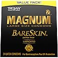 TROJAN Magnum BareSkin Premium Large Condoms, Comfortable and Smooth Lubricated Condoms for Men, America’s Number One Condom, 24 Count Value Pack