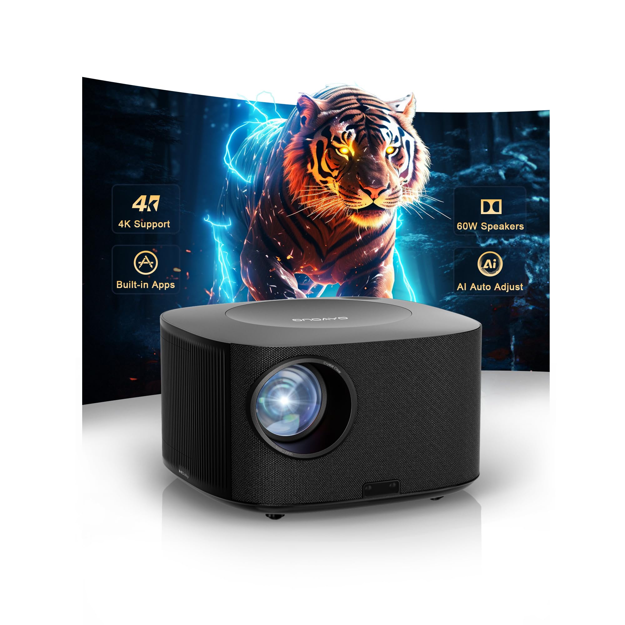 Photo 1 of Projector-4K with WiFi and Bluetooth:[3500 ANSI/60W Dolby Audio/Official Licensed Apps], Outdoor-Projector with Smart OS 2.0 & AI Auto Focus,ONOAYO ONO5Pro 2.0 Smart Movie Projector for Indoor/Outdoor