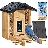 Eco-Friendly Bamboo Smart Bird Feeder with Camera & Solar Panel - AI Identifies 11,000+ Species, 2K HD Night Vision, Wireless Outdoor Birdhouse with Instant Alerts (2.4GHz WiFi Only)