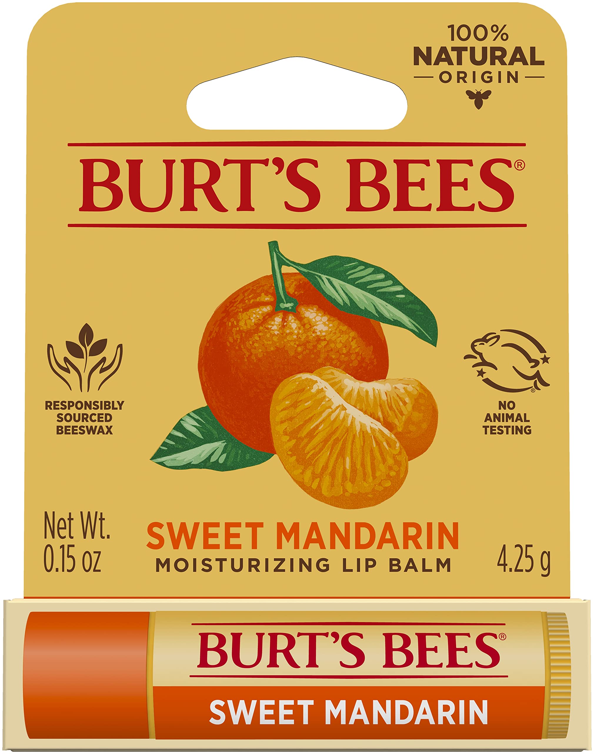 Burts Bees Sweet Mandarin Moisturizing Lip Balm for Unisex 0.15 oz Lip Balm, White