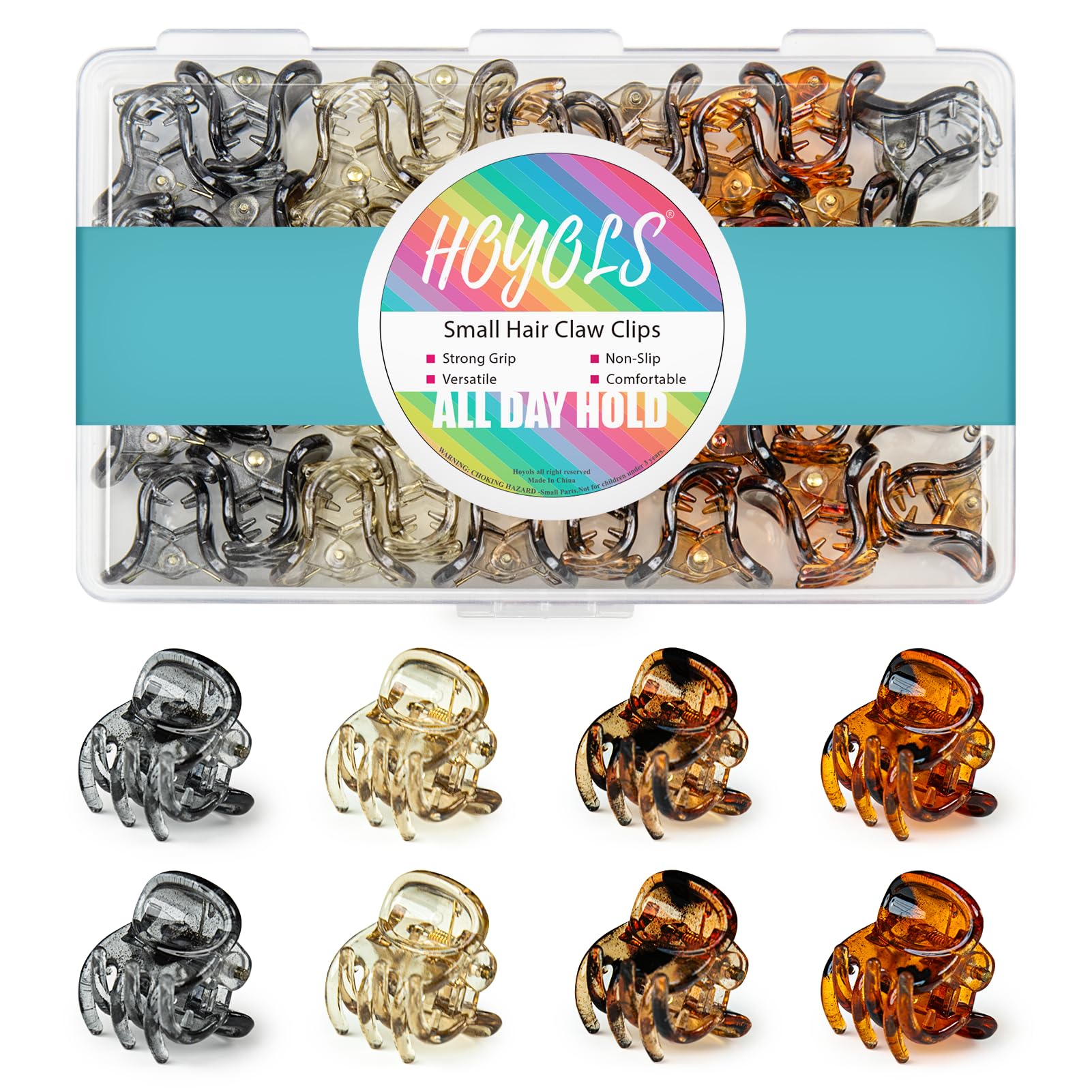 HOYOLS 36 Pcs Small Tortoise Shell Hair Claw Clips, Mini Half Up Plastic Hairclips for Women and Girls, Non-Slip Jaw Clips for Thin Short Hair (Amber Glow Mixed Colors)