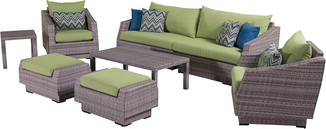 Amazon Com Rst Brands Cannes 8 Piece Sofa And Club Chair Seating Group With Cushions Ginkgo Green Garden Outdoor
